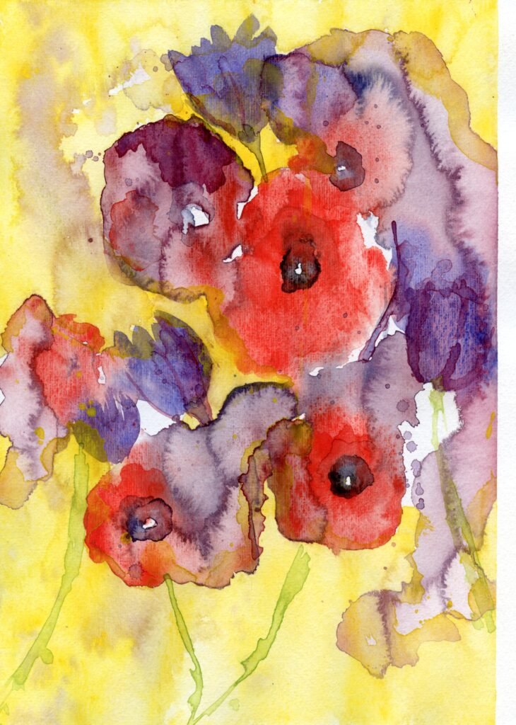 A loose wet watercolour of flowers